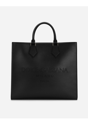 Dolce & Gabbana Large Calfskin Shopper With Logo - Man Shoppers Black Leather Onesize