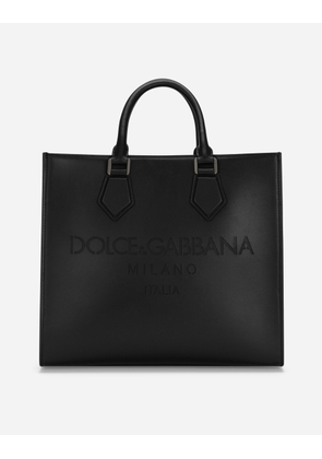 Dolce & Gabbana Small Calfskin Shopper With Logo - Man Shoppers Black Leather Onesize