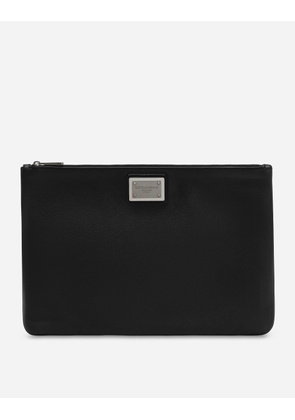 Dolce & Gabbana Medium-sized Grainy Calfskin And Nylon Pouch - Man Briefcase And Clutches Black Fabric Onesize
