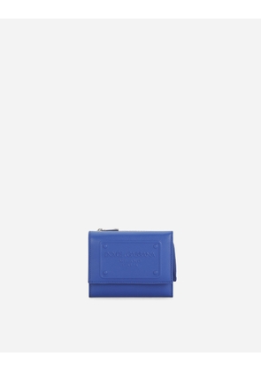 Dolce & Gabbana Calfskin French Flap Wallet With Raised Logo - Man Wallets And Small Leather Goods Blue Leather Onesize