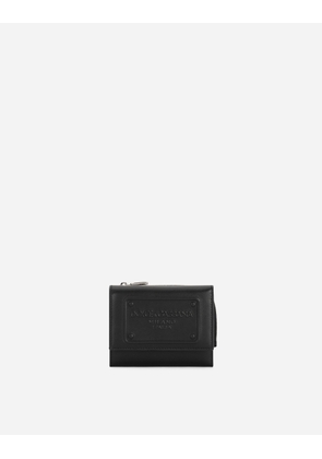 Dolce & Gabbana Calfskin French Flap Wallet With Raised Logo - Man Wallets And Small Leather Goods Black Leather Onesize