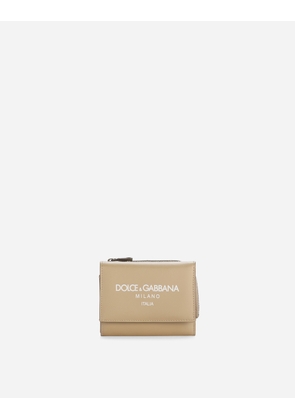 Dolce & Gabbana Calfskin French Flap Wallet With Logo - Man Wallets And Small Leather Goods Beige Leather Onesize