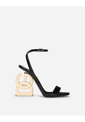 Dolce & Gabbana Patent Leather Sandals With Dg Pop Heel - Woman Sandals And Wedges Black Leather 38