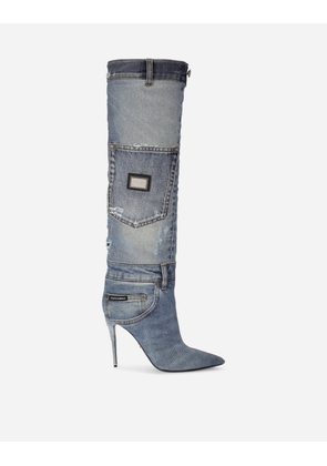Dolce & Gabbana Patchwork Denim Boots - Woman Boots And Booties Blue Denim 39.5