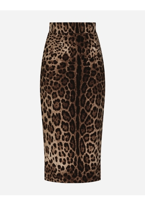 Dolce & Gabbana Leopard-print Double Crepe Calf-length Skirt - Woman Skirts Animal Print Wool 48
