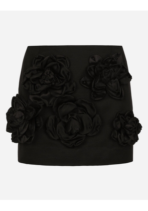 Dolce & Gabbana Short Ottoman Skirt With Floral Appliqué - Woman Skirts Black Cotton 40