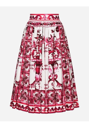 Dolce & Gabbana Poplin Midi Skirt With Majolica Print - Woman Skirts Fuchsia Cotton 48