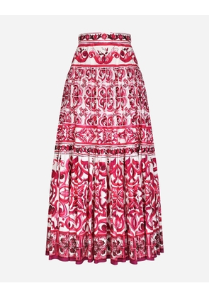 Dolce & Gabbana Long Majolica-print Poplin Skirt - Woman Skirts Fuchsia Cotton 36