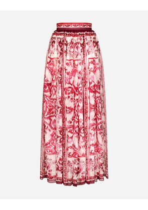 Dolce & Gabbana Long Majolica-print Chiffon Skirt - Woman Skirts Fuchsia Silk 48