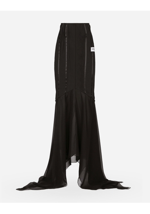Dolce & Gabbana Long Silk Skirt With Mermaid Ruffle - Woman Skirts Black Silk 38