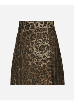 Dolce & Gabbana Short Wool Skirt With Jacquard Leopard Design - Woman Skirts Animal Print Wool 46