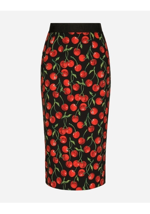 Dolce & Gabbana High-waisted Charmeuse Calf-length Skirt With Cherry Print - Woman Skirts Multi-colored Silk 40
