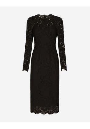 Dolce & Gabbana Long-sleeved Calf-length Dress In Branded Stretch Lace - Woman Dresses Black Lace 40