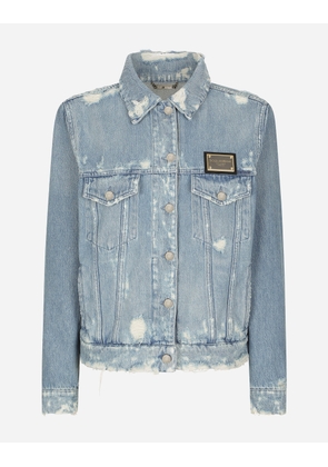 Dolce & Gabbana Denim Jacket With Branded Plate - Woman Denim Multi-colored Cotton 36