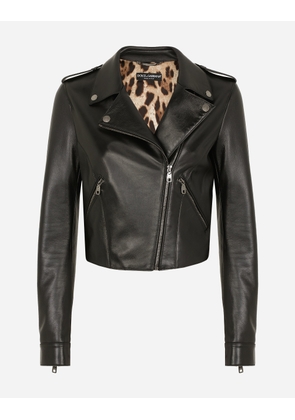 Dolce & Gabbana Leather Biker Jacket With Tab Details - Woman Coats And Jackets Black 46