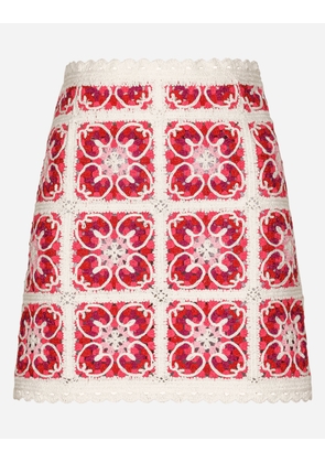 Dolce & Gabbana Brick-stitched Crochet Skirt With Majolica Print - Woman Skirts Multi-colored Cotton 36