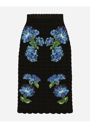Dolce & Gabbana Crochet Skirt With Bluebell Print - Woman Skirts Black 38