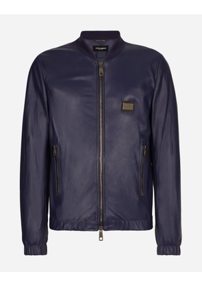 Dolce & Gabbana Leather Jacket With Branded Tag - Man Coats And Jackets Blue Leather 50