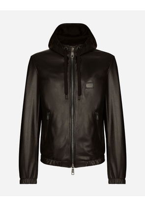Dolce & Gabbana Leather Jacket With Hood And Branded Tag - Man Coats And Jackets Black Leather 46