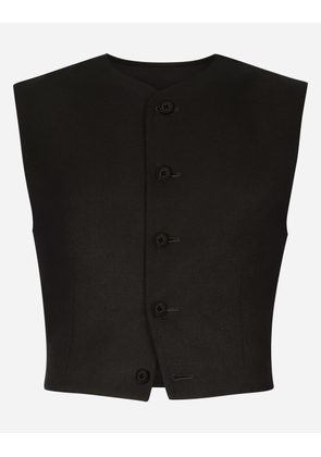 Dolce & Gabbana Full Milano Jersey And Wool Gabardine Vest - Man Coats And Jackets Black Wool 46