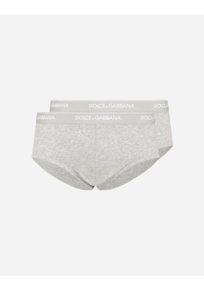 Dolce & Gabbana Stretch Cotton Brando Briefs Two-pack - Man Underwear And Loungewear Gray Cotton 6