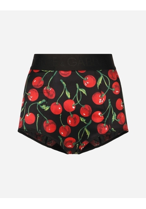Dolce & Gabbana Cherry-print Satin High-waisted Panties - Woman Underwear Multi-colored Silk 1