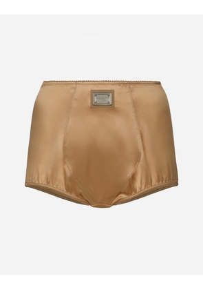 Dolce & Gabbana Satin High-waisted Panties With Tag - Woman Underwear Beige Silk 5
