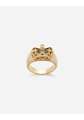 Dolce & Gabbana Crown Yellow Gold Ring With Green Jade On The Inside - Man Rings Gold 62