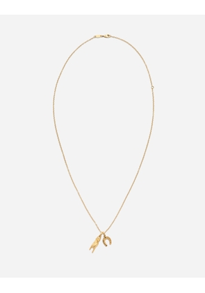 Dolce & Gabbana Good Luck Hand With Horn And Horseshoe Pendants On Yellow Gold Chain - Man Necklaces Gold Onesize
