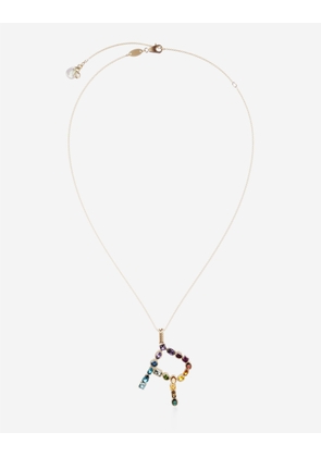 Dolce & Gabbana Rainbow Alphabet R Pendant In Yellow Gold With Multicolor Fine Gems - Woman Necklaces Gold Onesize