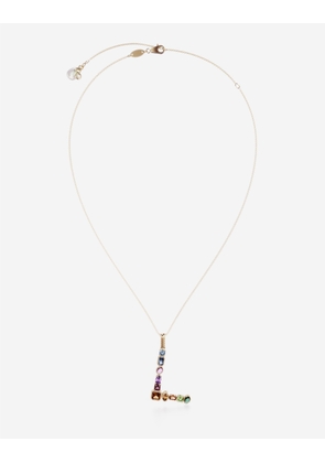 Dolce & Gabbana Rainbow Alphabet L Pendant In Yellow Gold With Multicolor Fine Gems - Woman Necklaces Gold Onesize