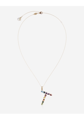 Dolce & Gabbana Rainbow Alphabet T Pendant In Yellow Gold With Multicolor Fine Gems - Woman Necklaces Gold Onesize