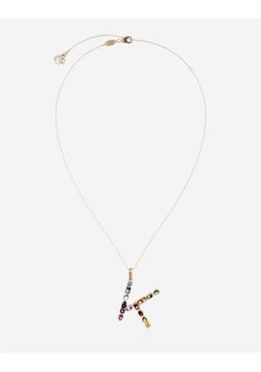 Dolce & Gabbana Rainbow Alphabet K Pendant In Yellow Gold With Multicolor Fine Gems - Woman Necklaces Gold Onesize