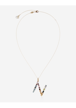 Dolce & Gabbana Rainbow Alphabet N Pendant In Yellow Gold With Multicolor Fine Gems - Woman Necklaces Gold Onesize