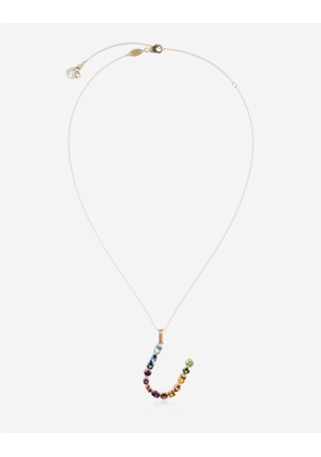 Dolce & Gabbana Rainbow Alphabet U Pendant In Yellow Gold With Multicolor Fine Gems - Woman Necklaces Gold Onesize