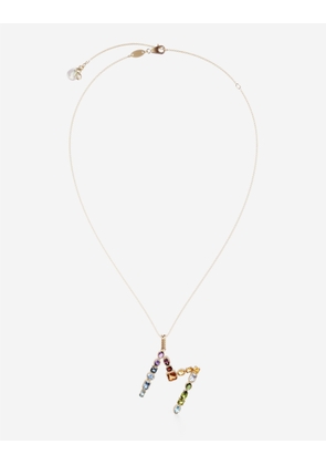 Dolce & Gabbana Rainbow Alphabet M Pendant In Yellow Gold With Multicolor Fine Gems - Woman Necklaces Gold Onesize