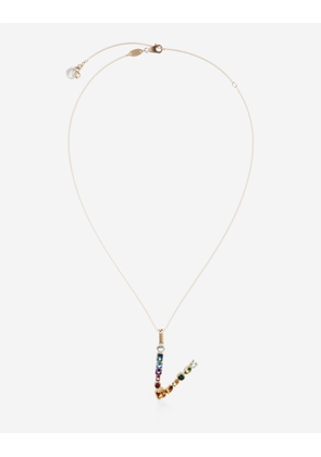 Dolce & Gabbana Rainbow Alphabet V Pendant In Yellow Gold With Multicolor Fine Gems - Woman Necklaces Gold Onesize