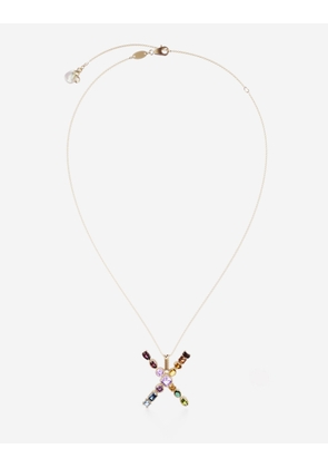 Dolce & Gabbana Rainbow Alphabet X Pendant In Yellow Gold With Multicolor Fine Gems - Woman Necklaces Gold Onesize