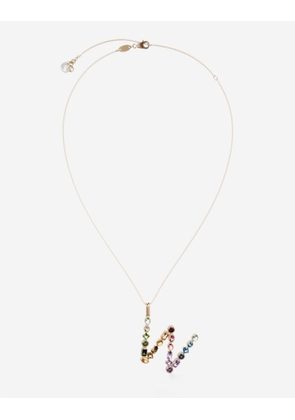 Dolce & Gabbana Rainbow Alphabet W Pendant In Yellow Gold With Multicolor Fine Gems - Woman Necklaces Gold Onesize