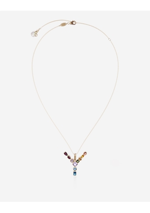 Dolce & Gabbana Rainbow Alphabet Y Pendant In Yellow Gold With Multicolor Fine Gems - Woman Necklaces Gold Onesize