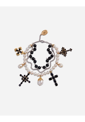 Dolce & Gabbana Yellow And White Gold Family Bracelet With Cblack Sapphire, Pearl And Black Jade Beads - Woman Bracelets Gold Metal Onesize