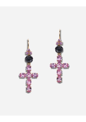 Dolce & Gabbana Family Yellow Gold Earrings With Rose And Cross Pendant - Woman Earrings Gold Onesize