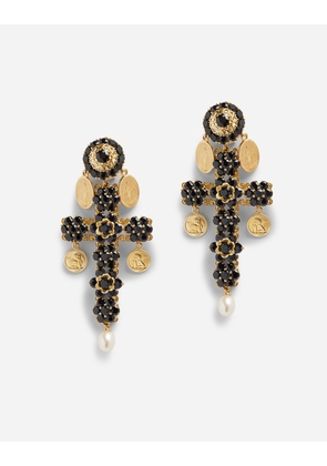 Dolce & Gabbana Cross Earrings With Sapphires And Medallions - Woman Earrings Gold Metal Onesize