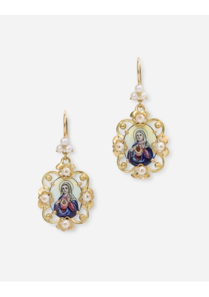 Dolce & Gabbana D.d. Earrings In Yellow 18kt Gold With Antique Cheramic Miniature - Woman Earrings Gold Onesize