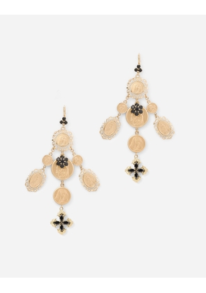 Dolce & Gabbana Yellow Gold Sicily Earrings With Medals And Cross Pendants - Woman Earrings Gold Metal Onesize