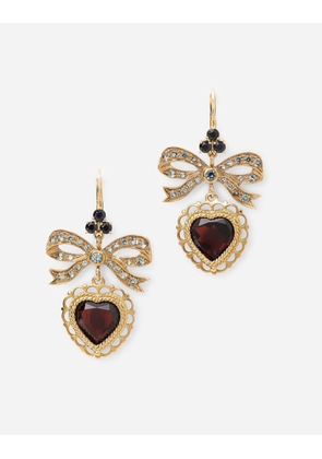 Dolce & Gabbana Heart Leverback Earrings In Yellow 18kt Gold With Rhodolite Garnet Heart - Woman Earrings Gold Onesize