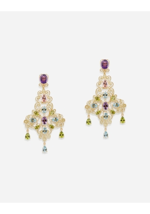 Dolce & Gabbana Pizzo Earrings In Yellow Gold Filigree With Amethysts, Aquamarines, Peridots And Morganites - Woman Earrings Gold Onesize