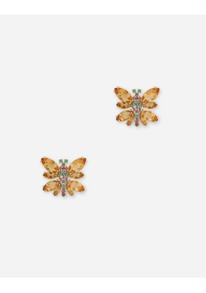 Dolce & Gabbana Spring Earrings In Yellow 18kt Gold With Citrine Butterflies - Woman Earrings Gold Onesize