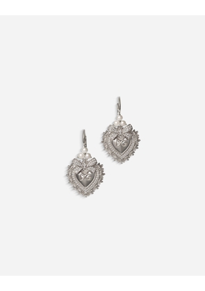 Dolce & Gabbana Devotion Earrings In White Gold With Diamonds And Pearls - Woman Earrings White Onesize