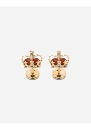 Dolce & Gabbana Crown Yellow Gold Crown Cufflinks With Red Jasper - Man Cufflinks Gold Onesize